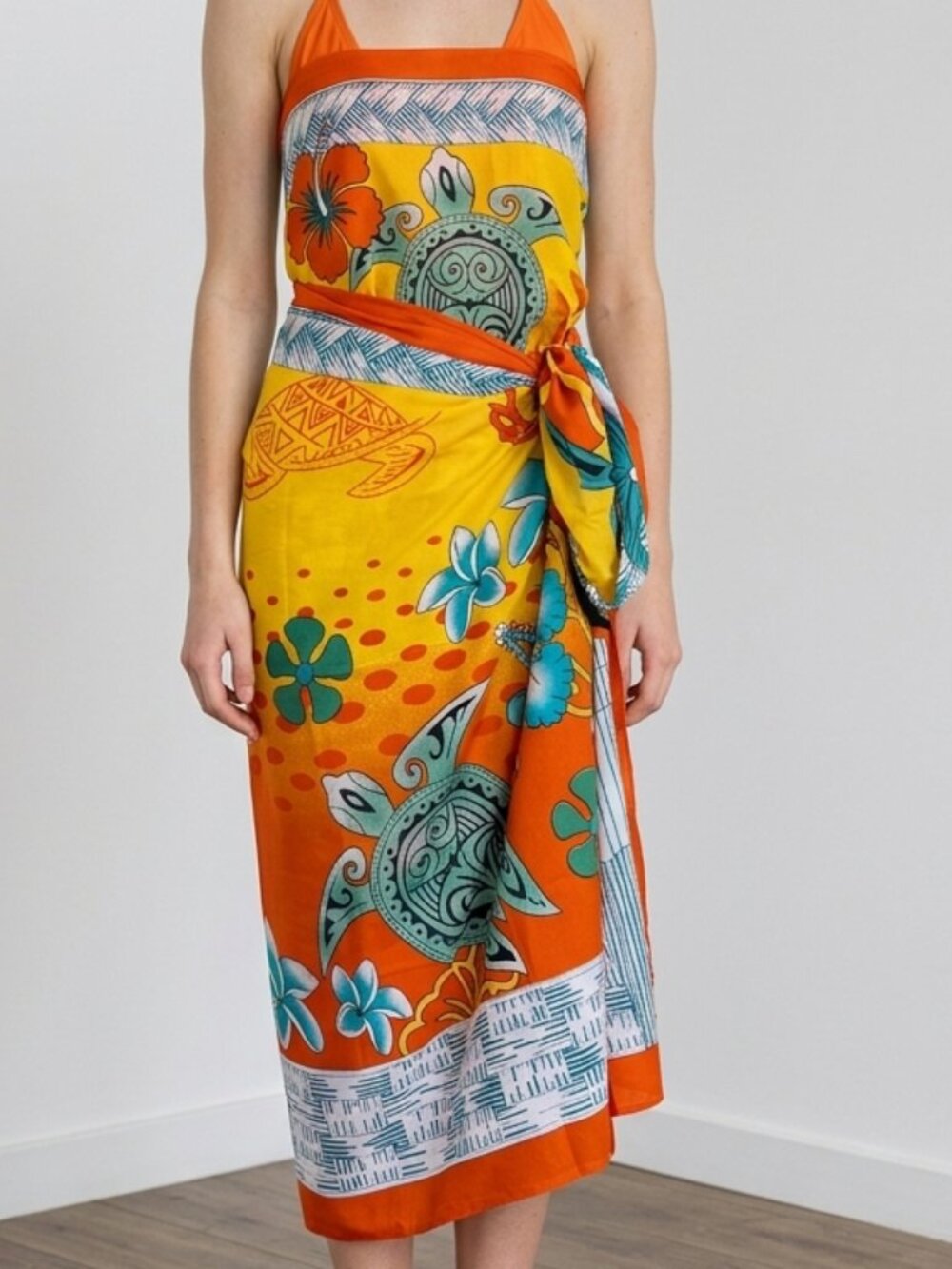 Double Decker Tropical Print Turtle Sarong Wrap